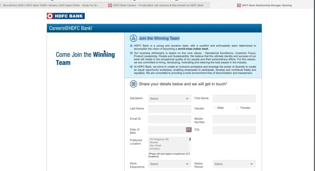 HDFC Bank New Vacancy